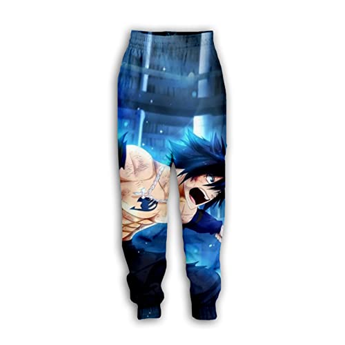 XSLGOGO Unisexe Anime Fairy Tail Pantalons Fullbuster Gray Pantalons de survêtement Dragneel Natsu Graphiques Taille élastique Sarouel avec Cordon de Serrage Cover