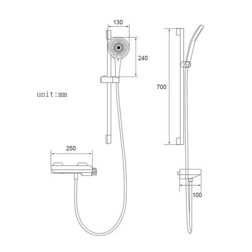Mélangeur de douche 3 modes à fixation murale gris LWX