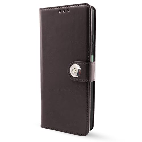 Image of Pikkme Flip Cover Leather Finish | Inside TPU with Card Pockets | Wallet Stand and Shock Proof | Complete Protection Button Flip Case for Realme C63 4G (Coffee)