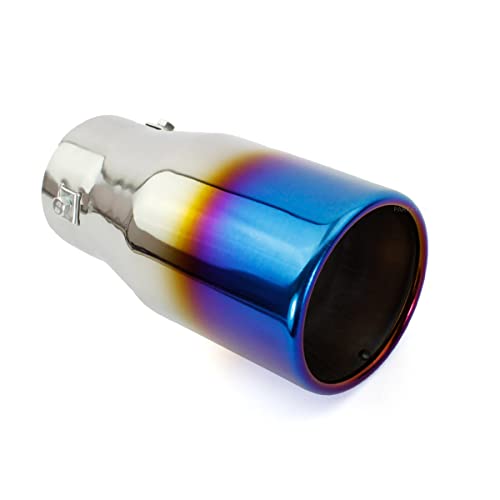 MOTOR POWER 汎用 シングル マフラーカッター 真円型 チタン焼き風 ストレート式 口径100Φ 対応マフラー直径約50〜60Φ ステンレス 取付ボルト 簡単取付 後付け 重厚感 / 147-320