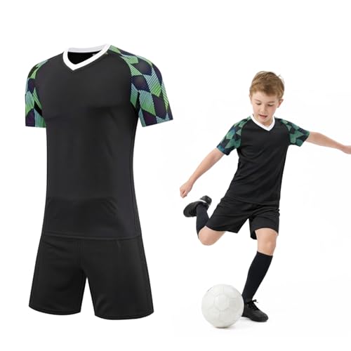 viiotu Equipación Fútbol Niño, Conjunto de Fútbol para Niños y Niñas Transpirable, Kit 6-13 Años (Negro, 6-7 Años)