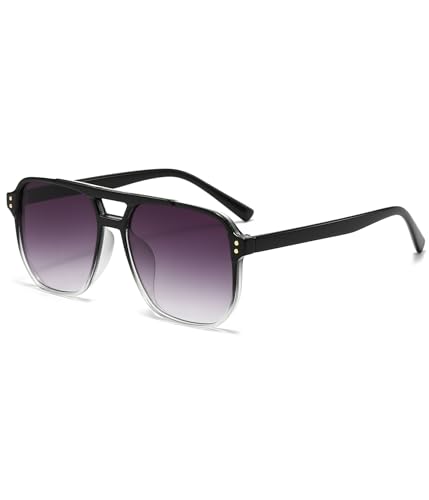 Image of EYLRIM Retro Aviator Sunglasses for Women Men Classic 70s Square Frame Sun Glasses Vintage Shades(A5 Black /Grey Gradient)