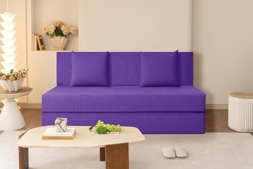 Image of Rosebell Two-Person Jute Sofa Cum Bed | Compact & Lightweight | Removable Washable Cover- Including 2 Cushion | 4x6 Ft Size | Home or Office - Purple Color
