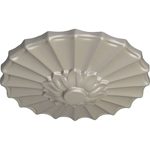 Image of Ekena Millwork 9 inchOD x 1 3 /8 inchP Shakuras Ceiling Medallion Fits Canopies up to 1 3 /8 inch Ceiling Medallion, Pearl White