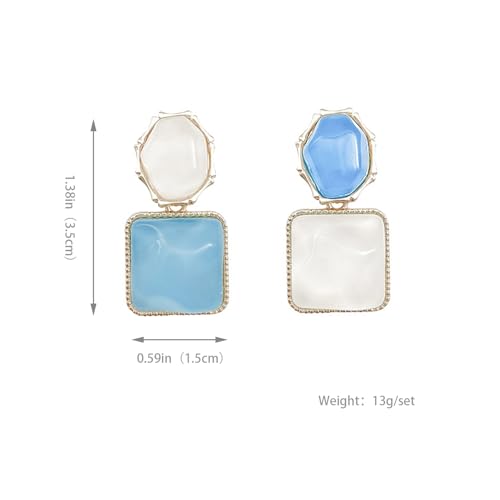 Asymmetrical Earrings, Square Resin Earrings, Blue and White2