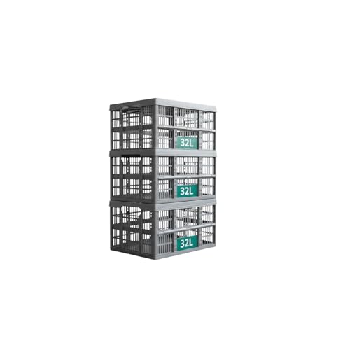 Optimal Products Strong Folding Collapsible Plastic Storage Crates Boxes Stackable Basket 32L (PACK OF 3)