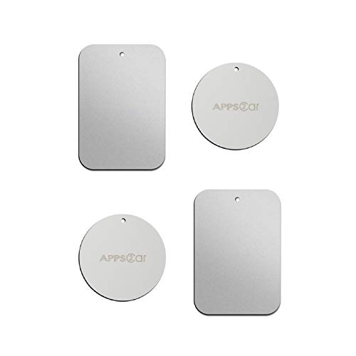Metal Plate with 3M Adhesive Back for Magnetic Car Mount Cell Phone Holder GPS and Tablet Holder (2 Rectangle & 2 Round) (Sliver)