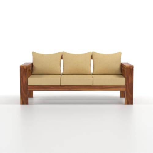 Image of NATRAJ ART & CRAFT Sheesham Wood 3 Seater Sofa Set for Living Room | Wooden Sofa Set for Living Room Furniture (3 Seater, Honey Finish)
