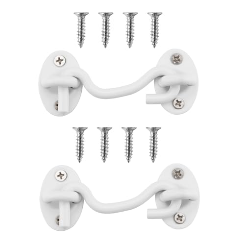 2 Pack 3 inch Hook and Eye Latch for Door White Barn Door Lock Latch Heavy Duty Stainless Steel Door Latches Hardware Gate Hooks Cabin Hooks for Sliding Door Cabinet Window Bedroom, Bathroom