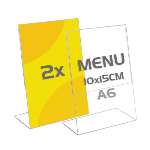 TAPKUA Espositore Inclinabile in Acrilico A6, Insegna Trasparente, Bacheca Verticale per l'esposizione di Menù, Brochure, Volantini (2 Pezzi - A6)