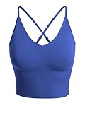 Design by Olivia Women's Seamless Padded Workout Sports Bra Cami Cropped Yoga Tank Top with Adjustable Straps Royal Blue LX