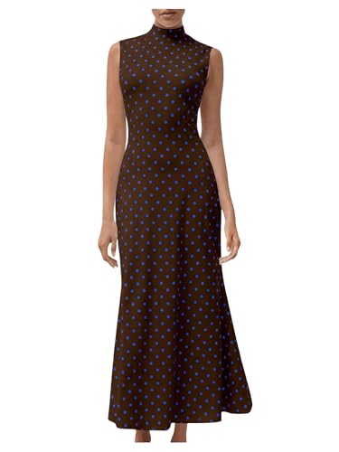 Image of Milumia Women's Polka Dots Maxi Tank Dress Vintage Mock Neck Sleeveless Elegant Long Dresses