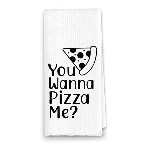 ETYZE Funny Pizza Kitchen Towel, Pizza Lovers Gift, You Wanna Pizza Me Tea Towels Housewarming Gift Waffle Towels Kitchen Decor Dish Towels, Chef Gifts, 24x16 Inch, 099zz