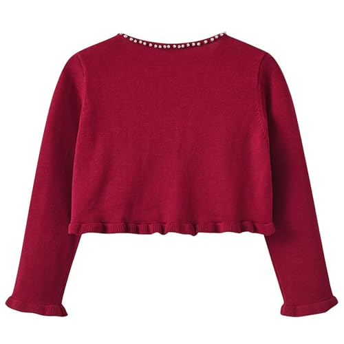 Kids Girls Spring And Fall Round Neck Jacket Coat Tops Wooden Ear Edge Pearl Knitted Cardigan Warm Outerwear2