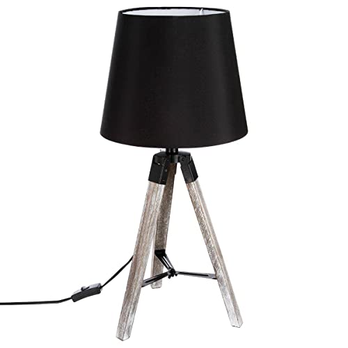 Atmosphera - Lampe trépied Runo - bois et noir H58 cm