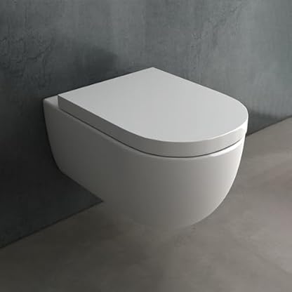 Alpenberger Hänge WC Spülrandlos | Toilette mit Nano | Tiefspüler Wand WC | Duroplast Toilettendeckel mit Absenkautomatik - UNI Sitz | Keramik Kloschüssel für Bad & Gäste WC | Passend Geberit