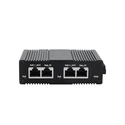 Industrial Gigabit 2 chenel PoE++ Injector 90W Output Hardened PoE Adapter, soporta IEEE802.3bt, dispositivos PD auto detección, montaje DIN-Rail y pared, usado para cámara IP, AP inalámbrico, aplicación IoT miniatura 1