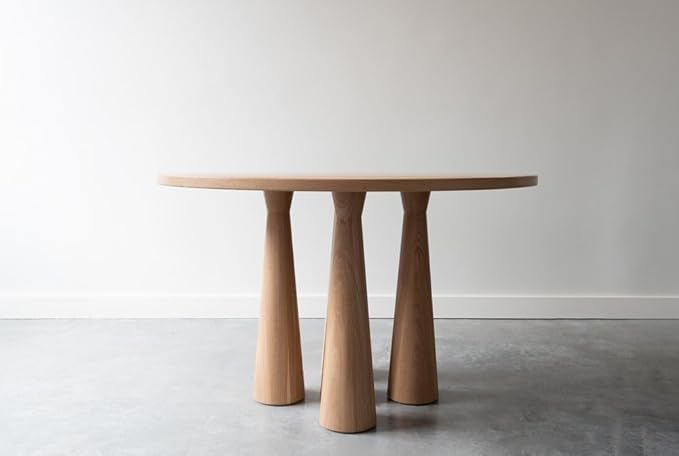 Image of Modern Round Dining Table, Natural Wood Finish, Triple Pillar Design, 100cm Diameter x 70cm Height, Living Room Furniture