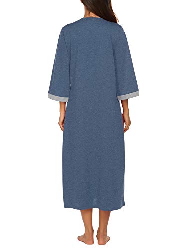 Image of Ekouaer Women Zipper Robe 3 /4 Sleeves Loungewear Dress Full Length Sleepwear Pockets Housecoat Nightgown Long Bathrobe