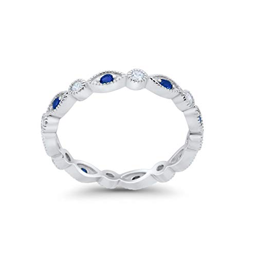 Blue Apple Co. 3mm Art Deco Full Eternity Stackable Wedding Band Marquise Round Cubic Zirconia 925 Sterling Silver2