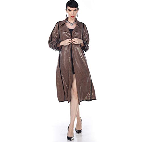 Aris A. Women’s PU Leather Fashion Classic Plaid Slim Fit Long Trench Coat