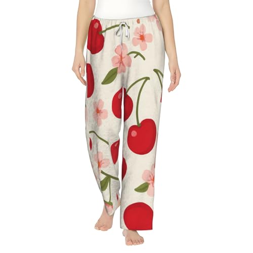 Pantalon de pyjama en polaire femme à fleurs de cerisier contre le froid hivernal