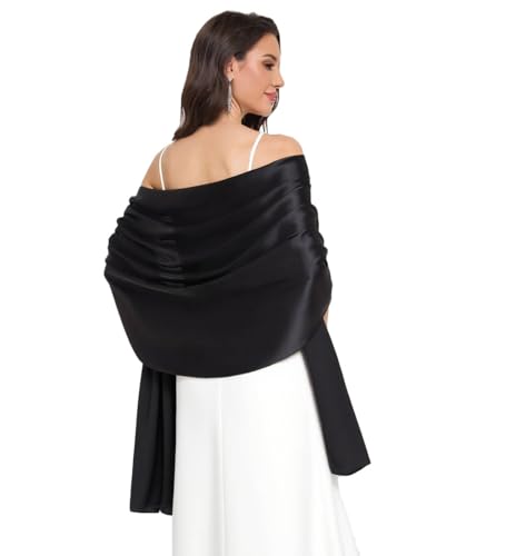 Fttyeiby Shawls and Wraps for Evening Dresses Satin Shawl for Women Wedding Formal Black