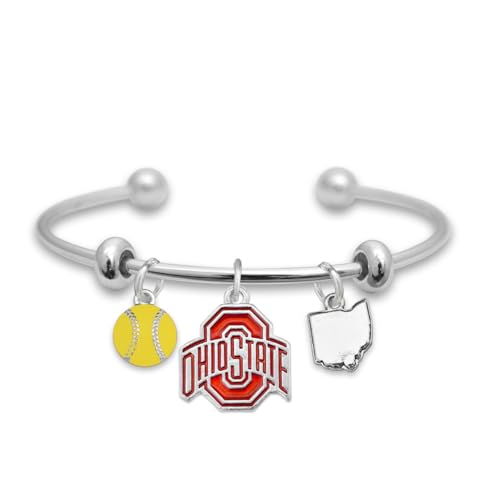 From the Heart Ohio State Softball Accent Charm Team Traditions Cuff Bracelet with Team Color Logo, Softball and State Accent Charm Officially Licensed Jewelry Fan OSU