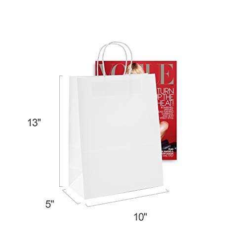 GSSUSA White Kraft Paper Gift Bag with Handles, 10x5x13 Bulk Shopping Grocery Paper Bags 100 Pc, Party Favor, Retail, Small Business, Packaging, Christmas, Merchandise, Boutique, Wedding, Baby Shower