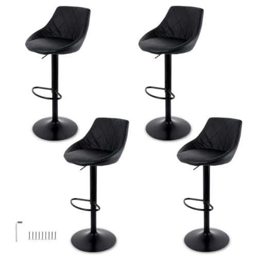 El Mejor Listado de Sillas para Barra - los preferidos. 50 GAON. Sillas de Bar y Barra de Cocina con Respaldo y Reposapies de Altura Ajustable - Bancos Taburetes para Bar con Asiento Acolchado Diseño Elegante Set de 4 Piezas Negro + Kit...