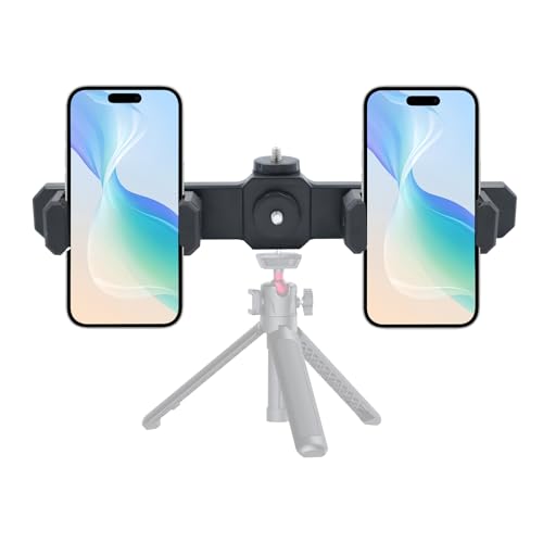 Dual Handyhalterung,Handy Stativ Adapter Halterung 360° Drehbar Halterung Handyklemme Doppelständer Selfie Stick 1/4'' Gewindehalterung für Vlog Live Video Aufnahme (Dual)