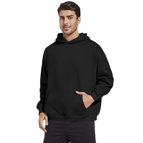 Men's Fleece Basic Solid Color Hoodie Plain Loose Fit Hooded Sweatshirt Trendy Casual Pullover With Pockets3