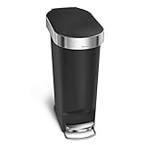 simplehuman CW1390 Cubo Estrecho con Pedal y Borde para Bolsa, Cubo de Basura Cocina, Negro plástico, 40 L