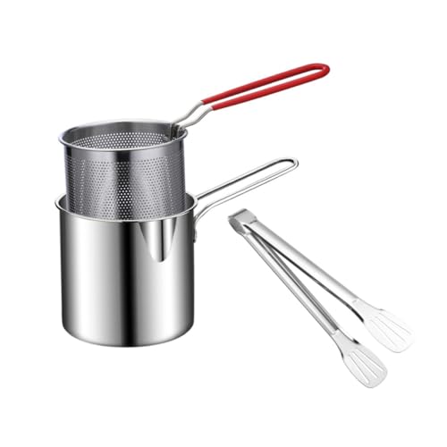 Cabilock 1Set Stainless Steel Deep Fry Pot with Handle Strainer Basket Non Stick Frying Pan for Home Cooking Ergonomic Design for Easy Use for Frying Seafood French