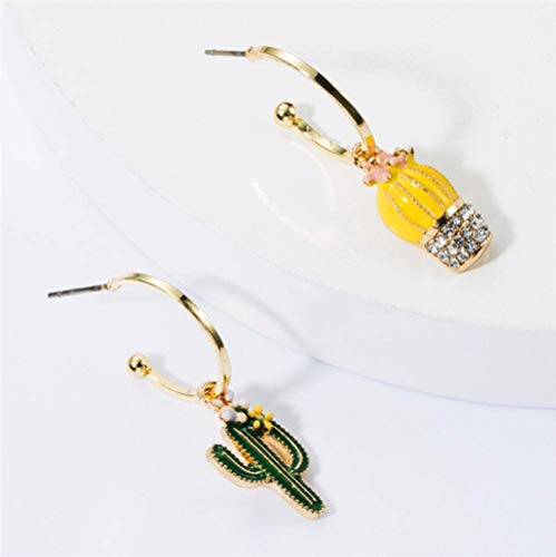 Pendientes de aro de cactus asimétricos de aleación ligera para mujer 5