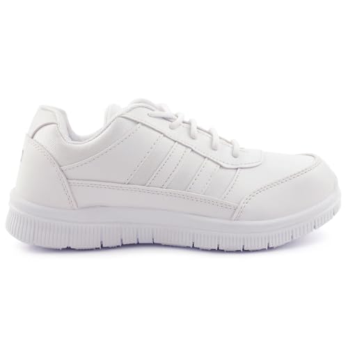 Image of Liberty Force10 Black & White Lacing School Shoes for Boys with PVC Upper & PVC Sole | Padded Foam Insole | Quick-Wear Elastic Laces | Comfortable Footbed | Stylish, Modern Design