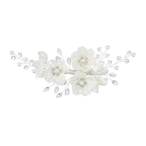 Pinza para cabello con perlas y pedrería White Flowers Rhinestone para adolescente estilo boda miniatura 1