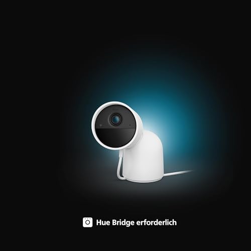 Philips Hue Secure kabelgebundene Smart Home &Uuml;berwachungskamera mit Standfu&szlig;, Full HD Video, f&uuml;r drinnen oder drau&szlig;en, Smart Home Security und Lichtsteuerung per App, wei&szlig;