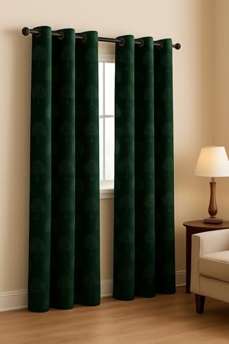 Image of Velvet Door Curtains 7 Feet Set of 2 | Solid |Thermal Insulated Parda |Eyelet Ring Curtain for Living Room, Bedroom & Study|Perfect for Home Decor (Green, 7 feet)