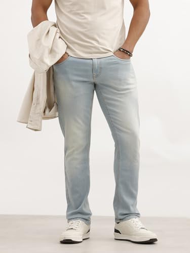 Image of WROGN Men's Stretch Denim Jeans | Straight Fit | Casual Style | Mid Rise
