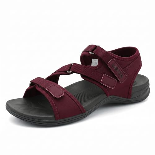 Image of UBFEN Womens Hiking Water Sport Sandals with Arch Support | 3 Adjustable Straps, Cushioned Footbed, Non-Slip, Comfortable Walking for Athletic Outdoor Summer Beach