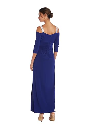 Image of R&M Richards Women's Long Off Shoulder Formal Dress W /Rhinestone Straps, Sweetheart Neckline & Side Slit