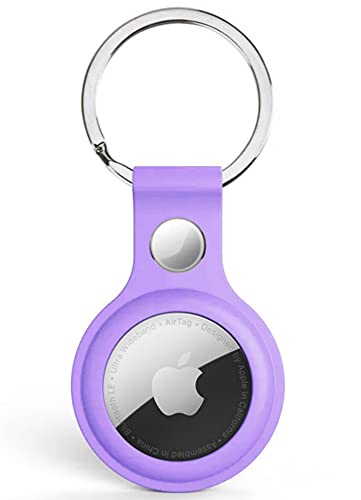 Image of Riggear Silicone Key Ring Holder Case Cover Compatible with Apple Airtag (Purple)