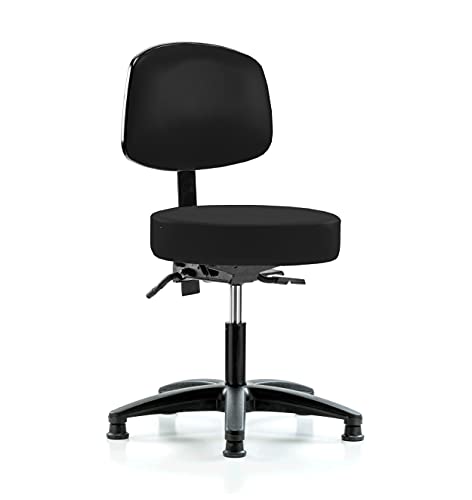 Image of Perch Stationary Height Adjustable Doctor's Stool with Back | Desk Height 18.5-24 inch | Black Fabric