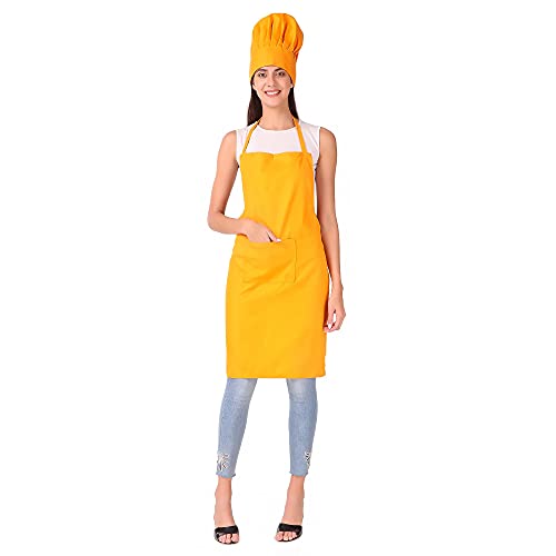 Image of KODENIPR CLUB Kitchen Apron With Cap Set for Women /Men Chef (Yellow)