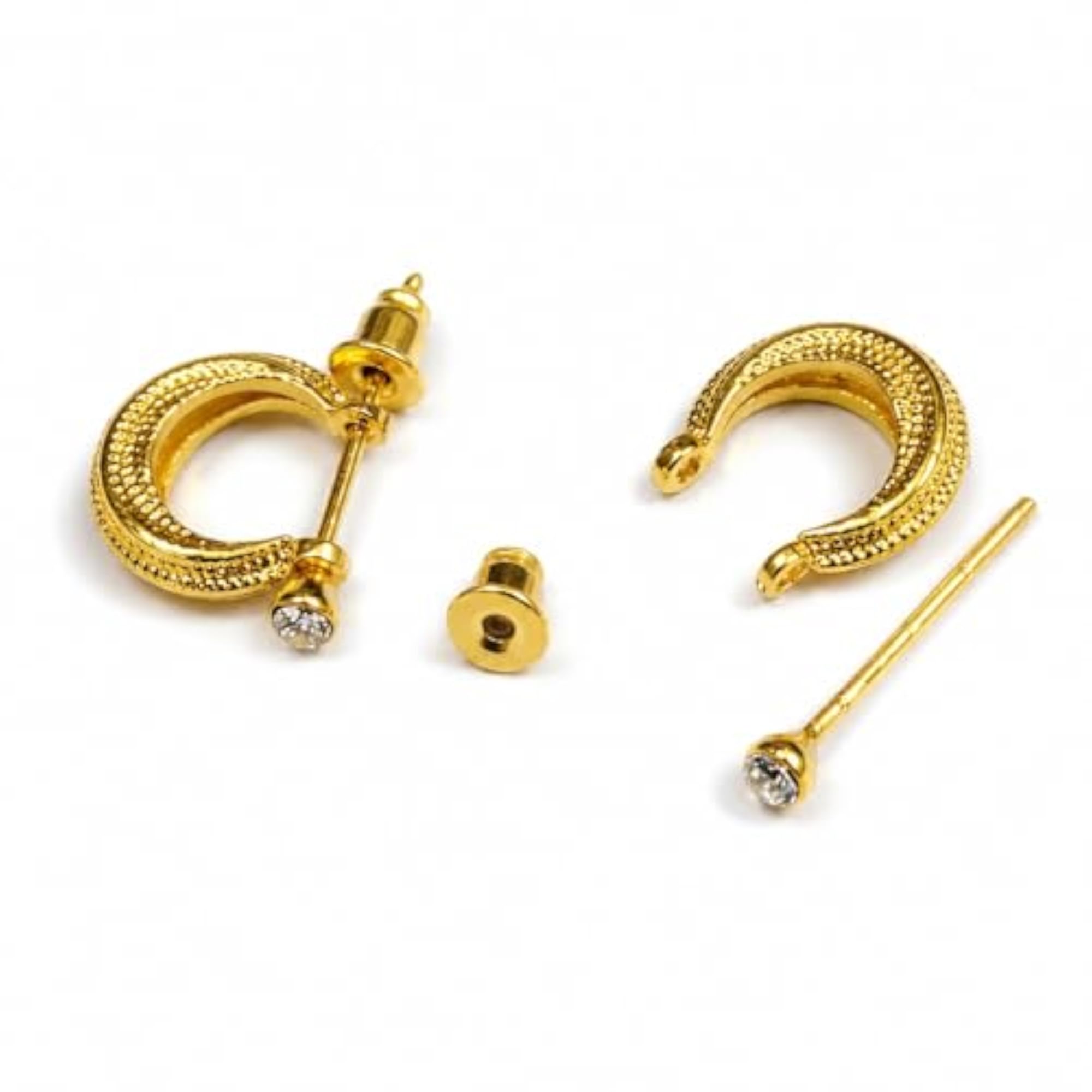Unisex Gold Toned Dotted Hoop Kundal Zirconia Earrings