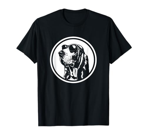 Mens Cool Retro Vintage Sunglasses Logo Basset Hound Dog Camiseta