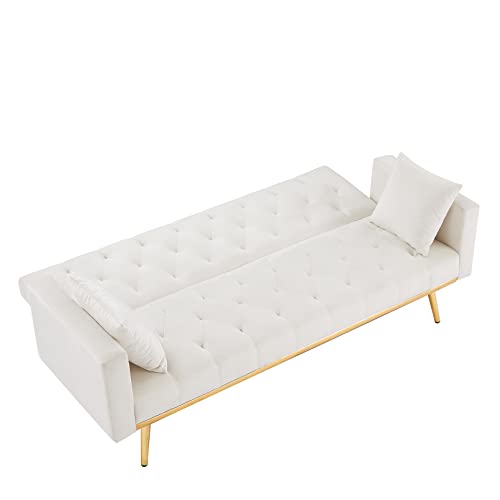 Tmeosk Vintage Convertible Folding Futon Sofa Bed With 2 Pillows, Adjustable Backrest, Sleeper Loveseat Couch For Small Space Bedroom Living Room Boys Girls, White #TOP4