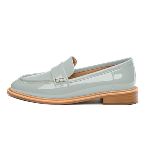 Image of JUSTDANNI Loafers for Women Slip On Shoes with Round Toe 1.2-Inch Low Chunky Block Heel Patent Comfortable Casual Dress Pump Shoes for Wedding Party Work Shopping Dating