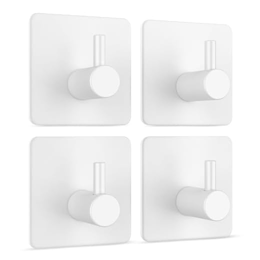 virea Ganchos para pared auto-adhesivo sin taladrar juego de 4 en blanco - Ganchos para toallas resistente al agua de acero inoxidable - Fuerza de adherencia de hasta 8 kg - Para baño y cocina
